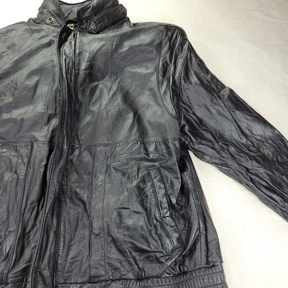 Vintage Nika Jacket Mens Sz 40 (Medium) Black Leather Gorpcore Biker Hooded Coat - Picture 14 of 16